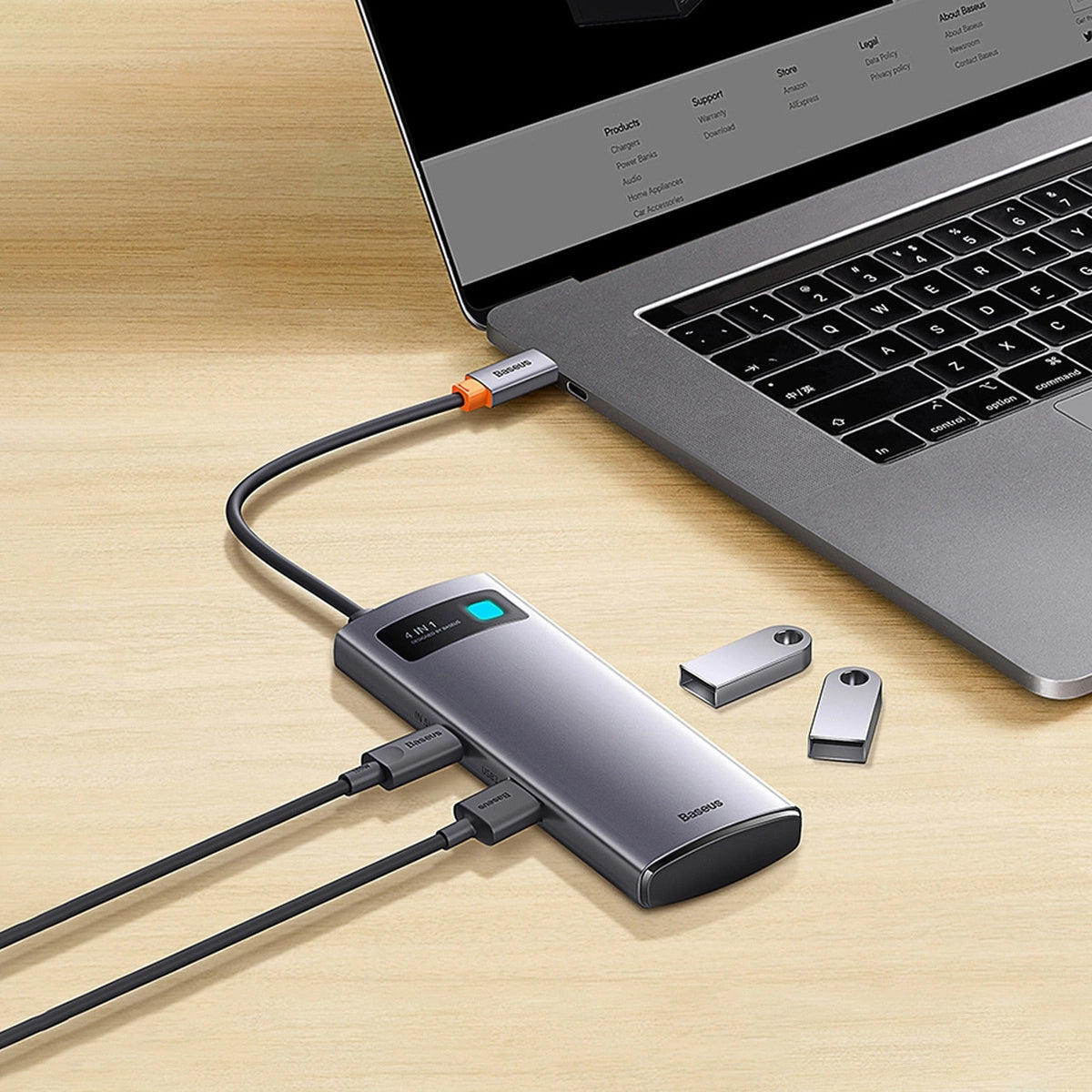 Hub USB-C Baseus Metal Gleam, 3 x USB-A - 1 x RJ45, Grå WKWG070113