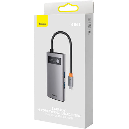 Hub USB-C Baseus Metal Gleam, 3 x USB-A - 1 x RJ45, Grå WKWG070113