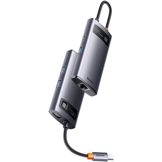 Hub USB-C Baseus Metal Gleam, 3 x USB-A - 1 x RJ45, Grå WKWG070113