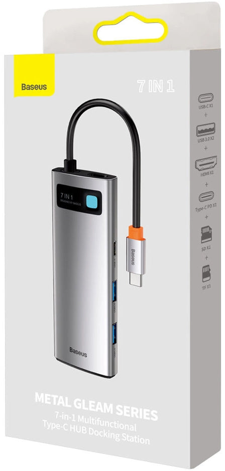 Hub USB-C Baseus Metal Gleam, 2 x USB-A 3.0 - 2 x USB-C - 1 x HDMI - 1 x SD - 1 x microSD, Grå WKWG020113