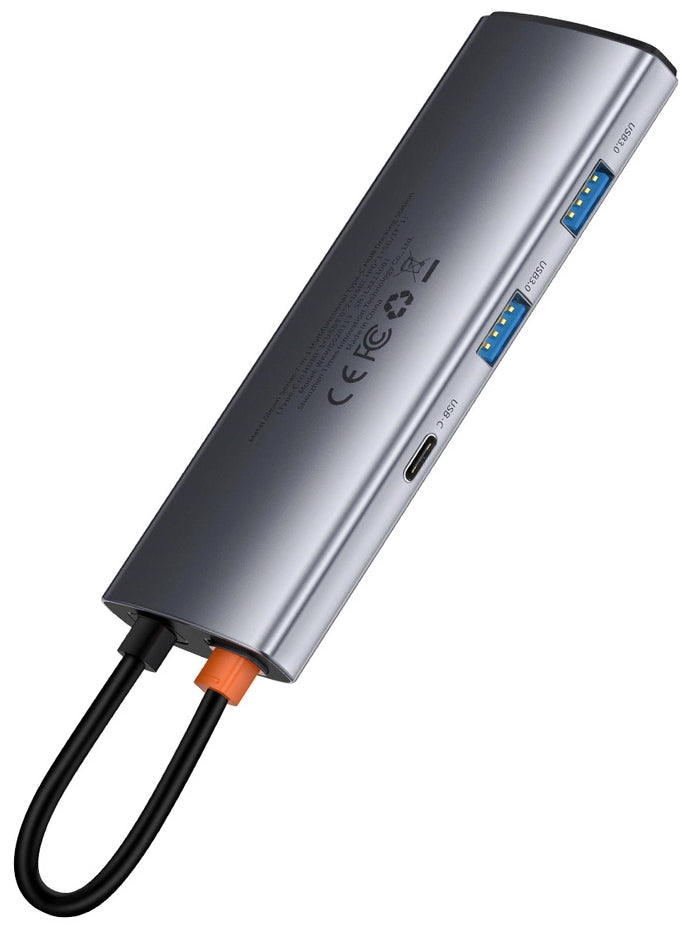 Hub USB-C Baseus Metal Gleam, 2 x USB-A 3.0 - 2 x USB-C - 1 x HDMI - 1 x SD - 1 x microSD, Grå WKWG020113