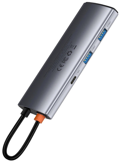 Hub USB-C Baseus Metal Gleam, 2 x USB-A 3.0 - 2 x USB-C - 1 x HDMI - 1 x SD - 1 x microSD, Grå WKWG020113