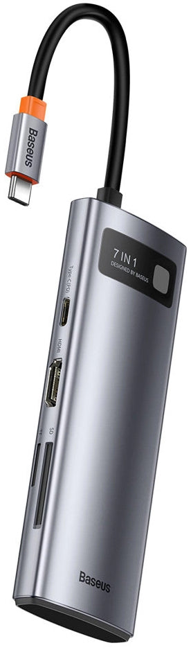 Hub USB-C Baseus Metal Gleam, 2 x USB-A 3.0 - 2 x USB-C - 1 x HDMI - 1 x SD - 1 x microSD, Grå WKWG020113