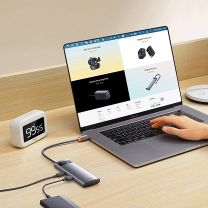 Hub USB-C Baseus Metal Gleam, 3 x USB-A - 1 x RJ45, Grå WKWG070113