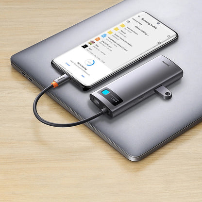 Hub USB-C Baseus Metal Gleam, 3 x USB-A - 1 x RJ45, Grå WKWG070113