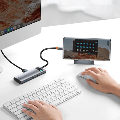 Hub USB-C Baseus Metal Gleam, 2 x USB-A 3.0 - 2 x USB-C - 1 x HDMI - 1 x SD - 1 x microSD, Grå WKWG020113