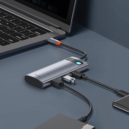 Hub USB-C Baseus Metal Gleam, 2 x USB-A 3.0 - 2 x USB-C - 1 x HDMI - 1 x SD - 1 x microSD, Grå WKWG020113