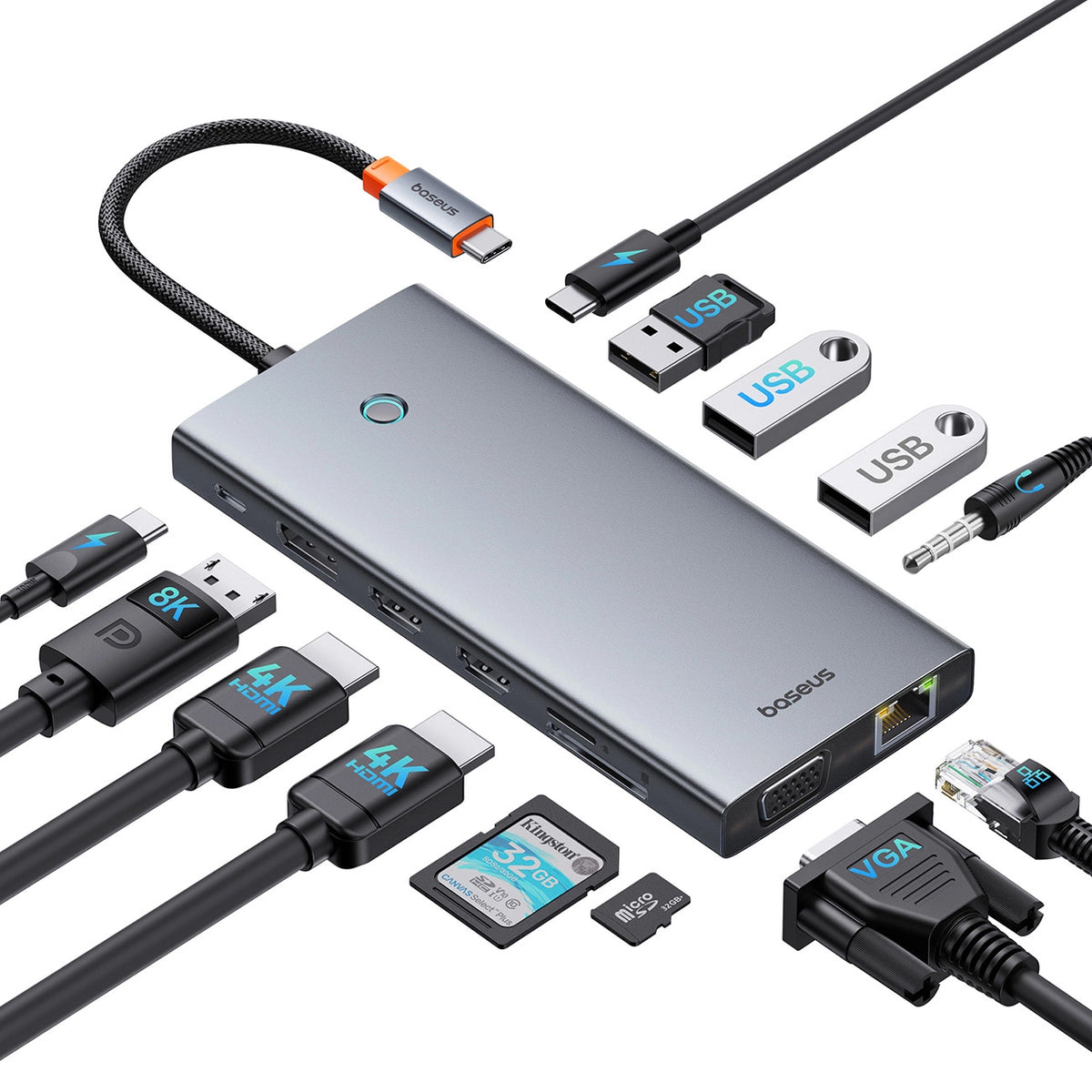 Hub USB-C Baseus PortalJoy, 13i1, Grå B00053002811-01