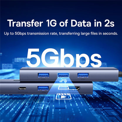 Hub USB-C Baseus UltraJoy, 4 x USB-A 3.0 - 1 x USB-C - 1 x HDMI - 1 x VGA, Grå B00052803811-01