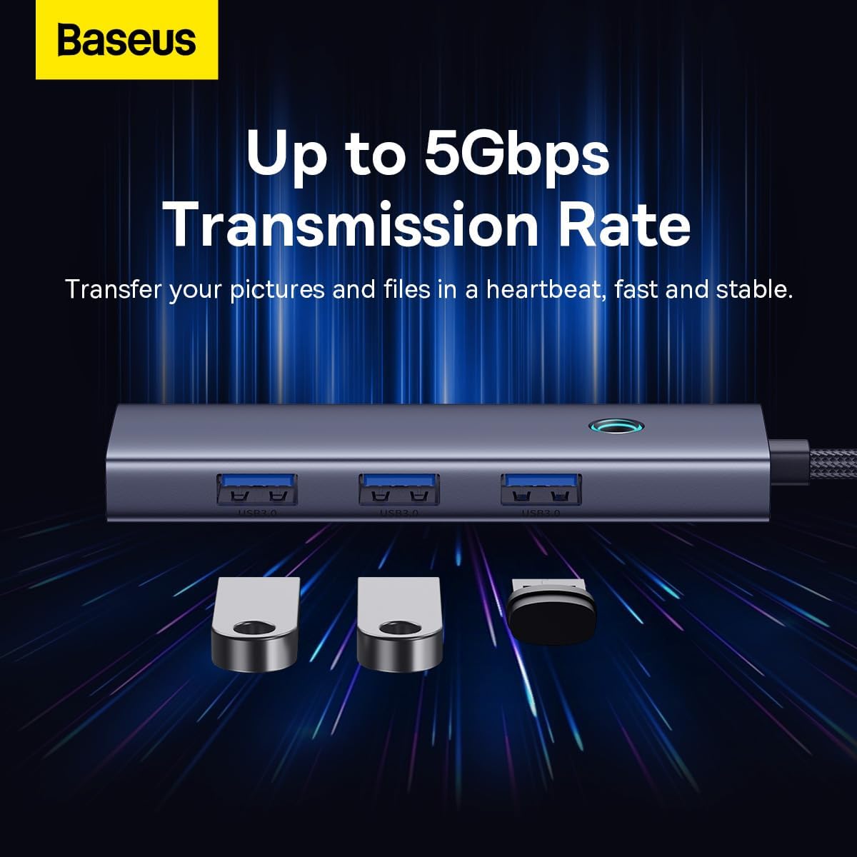 USB-C Hub Baseus UltraJoy, 4 x USB-A 3.0, Grå B0005280A813-03
