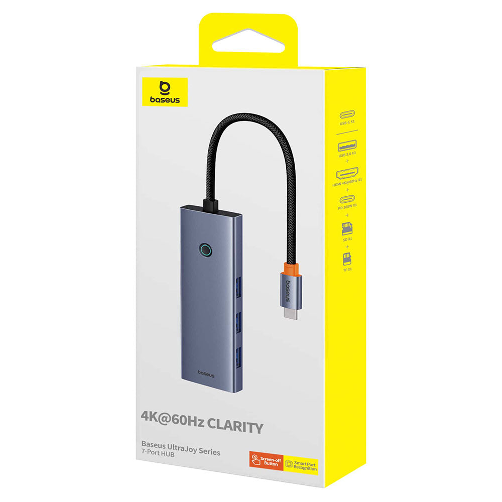 Hub USB-C Baseus UltraJoy, 3 x USB-A 3.0 - 1 x USB-C - 1 x HDMI - 1 x SD - 1 x microSD, Grå B00052803811-00