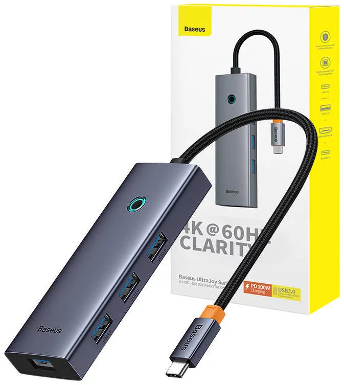 Hub USB-C Baseus UltraJoy, 4 x USB-A 3.0 - 1 x USB-C - 1 x HDMI, Grå B00052807813-01