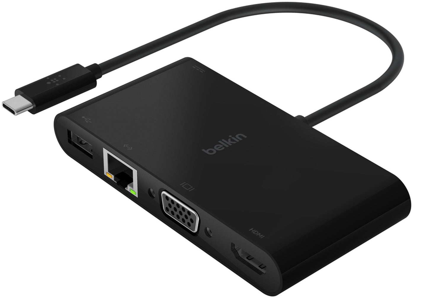 Belkin Connect USB-C-hub, 1 x USB-A 3.0 - 1 x USB-C - 1 x HDMI - 1 x VGA - 1 x RJ45, Svart AVC004btBK