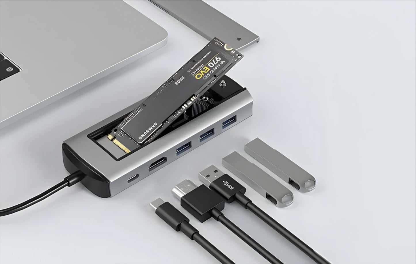 Hub USB-C BlitzWolf BW-Neo TH13, 3 x USB-A 3.0 - 1 x USB-C - 1 x Display Port - 1 x SSD-grensesnitt, Grå