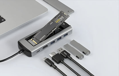 Hub USB-C BlitzWolf BW-Neo TH13, 3 x USB-A 3.0 - 1 x USB-C - 1 x Display Port - 1 x SSD-grensesnitt, Grå