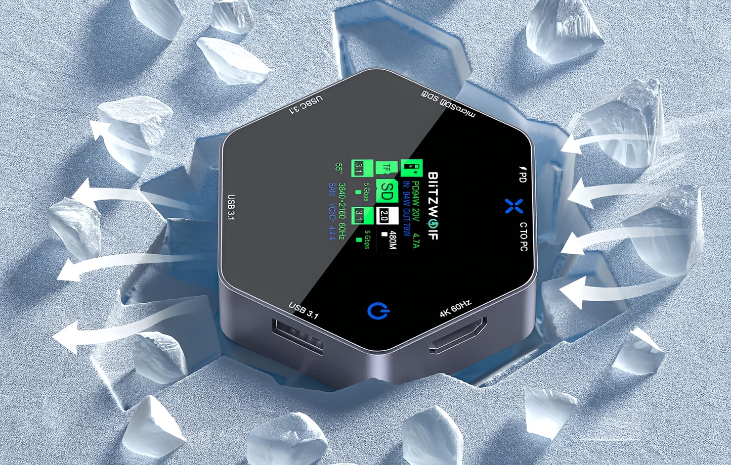 USB-C Hub BlitzWolf BW-TH16, 8i1, Grå