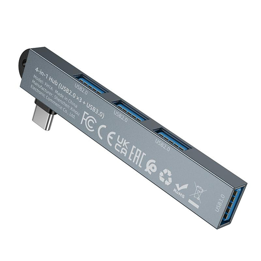 USB-C Hub Borofone FH1A, 4i1, Grå