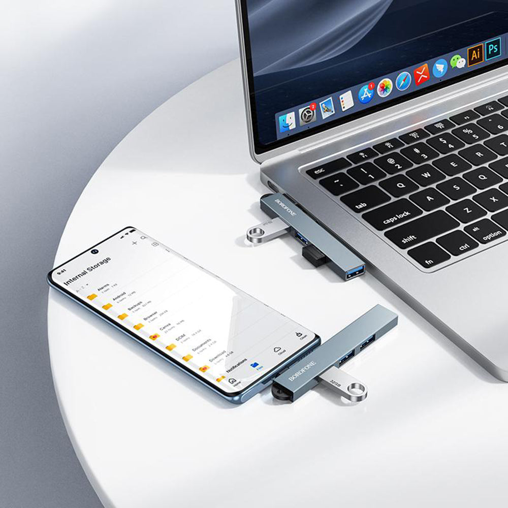USB-C Hub Borofone FH1A, 4i1, Grå