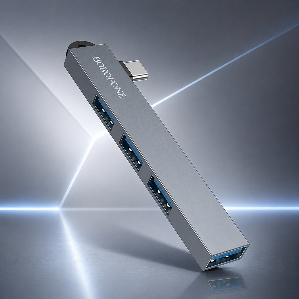 USB-C Hub Borofone FH1A, 4i1, Grå