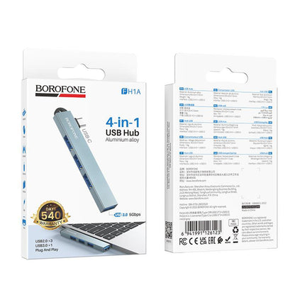 USB-C Hub Borofone FH1A, 4i1, Grå