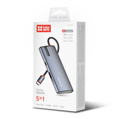 USB-C Hub ColorWay CW-HUB01, 5in1, Sølv