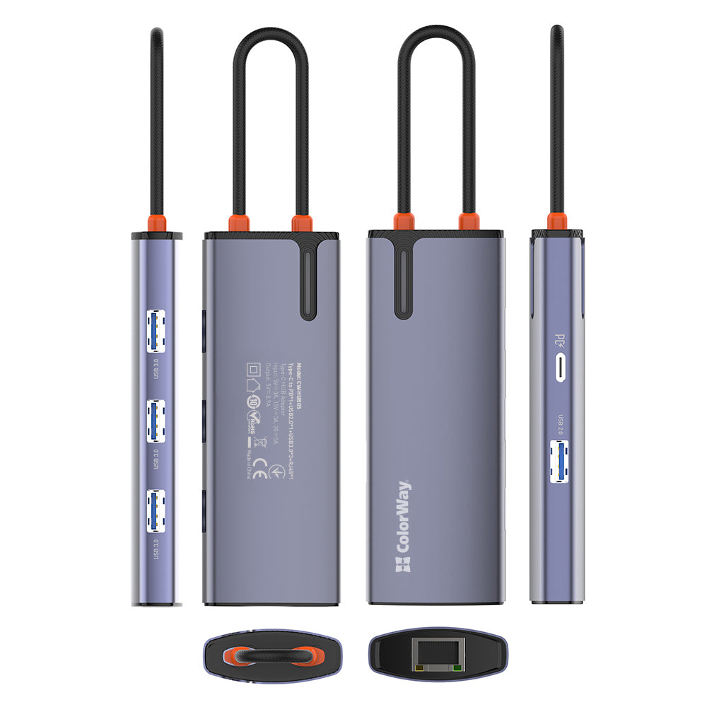 Hub USB-C ColorWay CW-HUB03, 6in1, Sølv