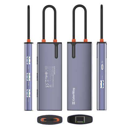 Hub USB-C ColorWay CW-HUB03, 6in1, Sølv