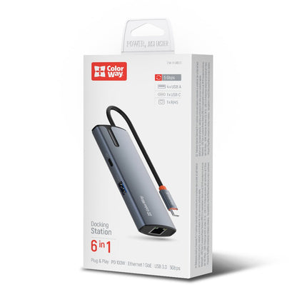 Hub USB-C ColorWay CW-HUB03, 6in1, Sølv