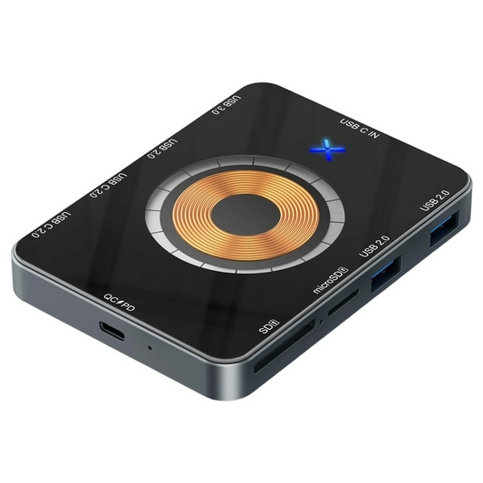 USB-C-hub med trådløs QI-lading OEM YC7209, 10i1, grå