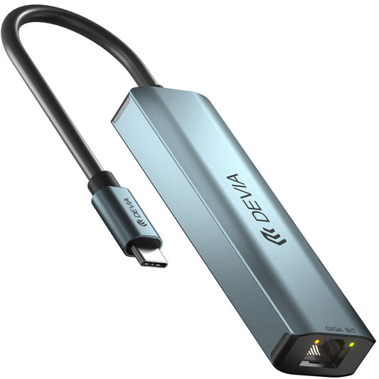 Hub USB-C DEVIA EC621, 3 x USB-A 3.0 - 1 x RJ45, Grå