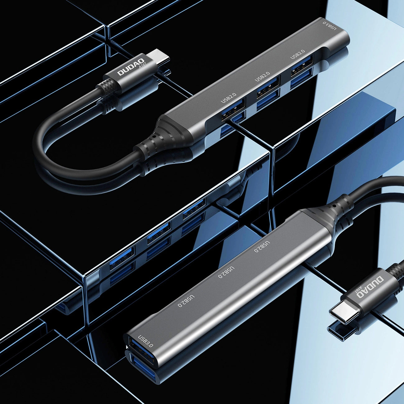 Hub USB-C Dudao A16T, 1 x USB-A 3.0 - 3 x USB-A, Svart