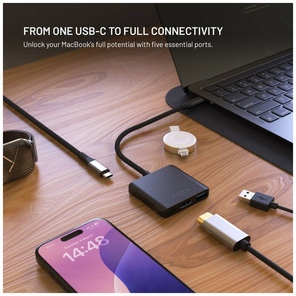 Hub USB-C Fixed Quadri, 5in1, Svart