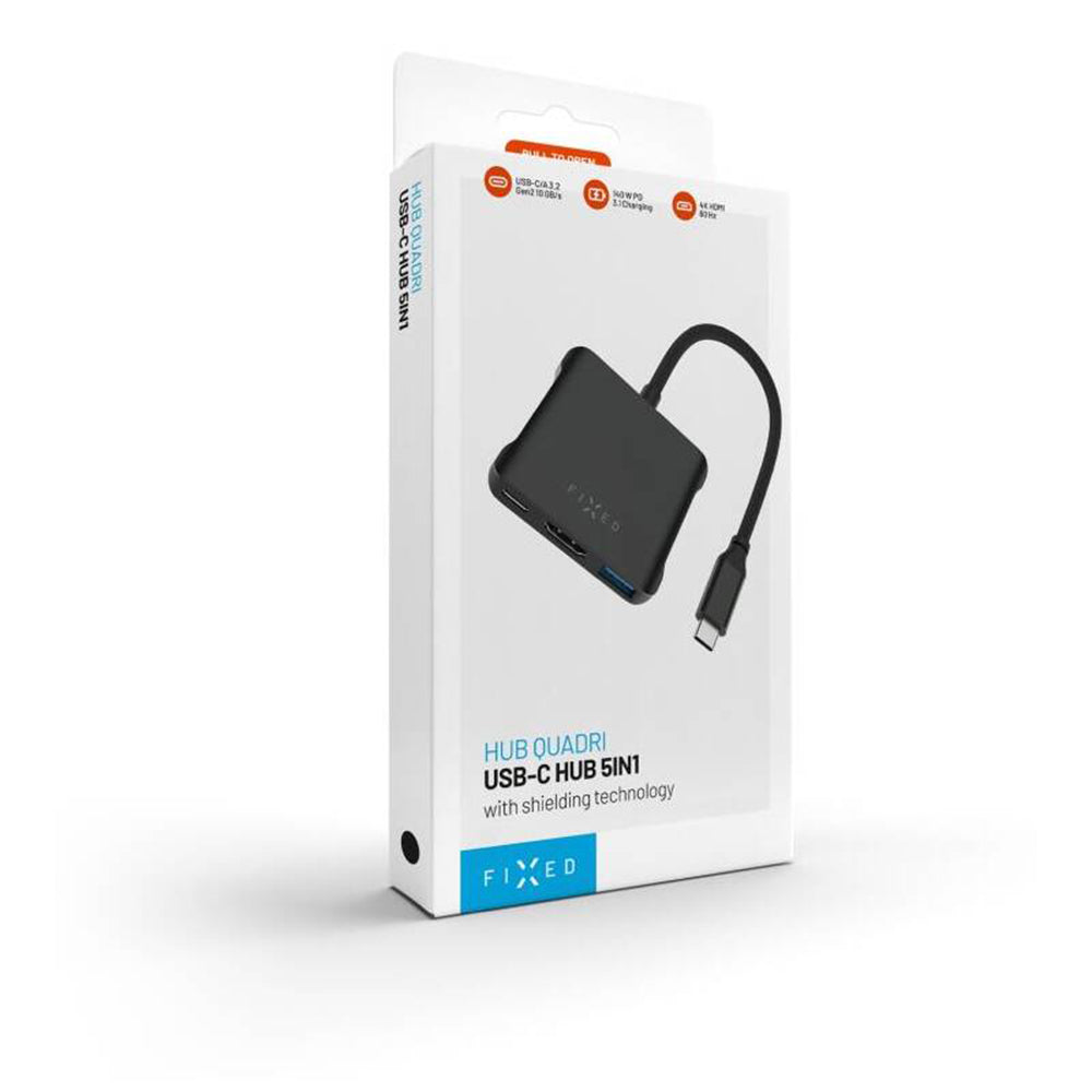 Hub USB-C Fixed Quadri, 5in1, Svart