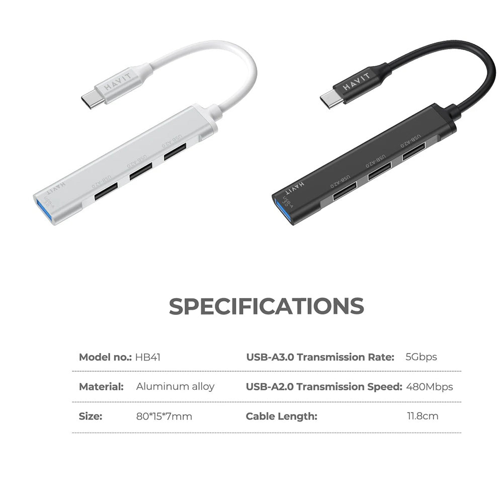 Hub USB-C HAVIT HB41, 4in1, Sølv