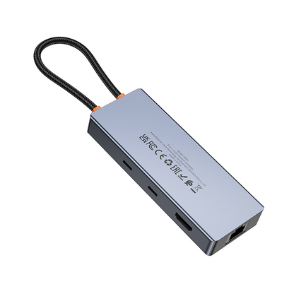 USB-C Hub HOCO HB52, 2 x USB-A 3.0 - 2 x USB-C - 1 x HDMI - 1 x RJ45 - 1 x SD - 1 x microSD, Grå