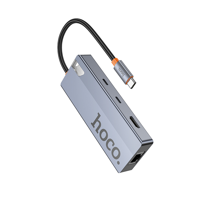 USB-C Hub HOCO HB52, 2 x USB-A 3.0 - 2 x USB-C - 1 x HDMI - 1 x RJ45 - 1 x SD - 1 x microSD, Grå