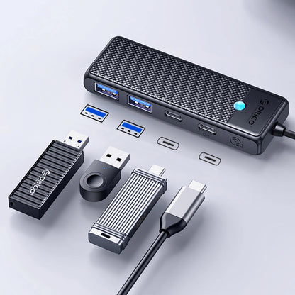 Hub USB-C Orico PAPW2AC-C3, 2 x USB-A 3.0 - 2 x USB-C, Svart