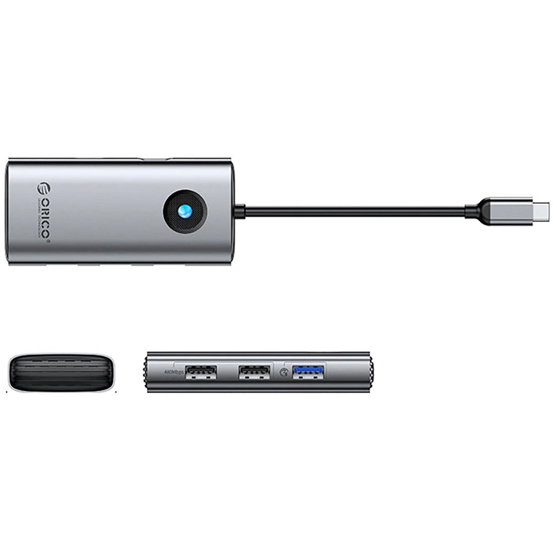 USB-C-hub Orico PW11-5P, 1 x USB-A 3.0 - 2 x USB-A - 1 x USB-C - 1 x HDMI, Grå