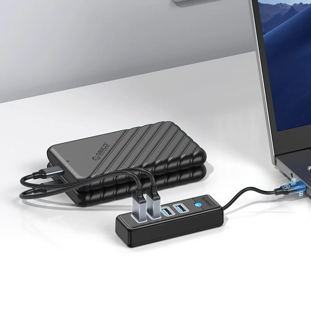 Hub USB-C Orico PW4U-C3, 4 x USB-A 3.0, Svart