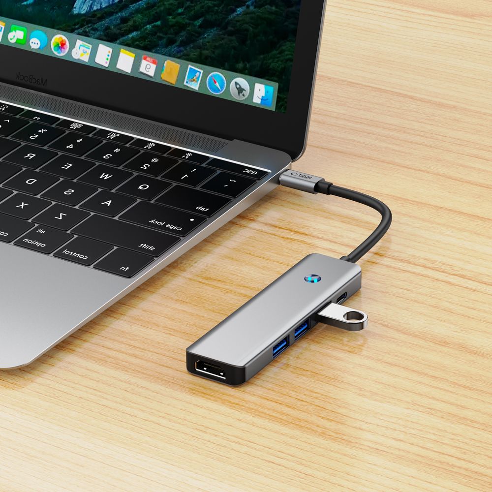 Hub USB-C Tech-Protect HB01, 1 x USB-A 3.0 - 2 x USB-A - 1 x USB-C - 1 x HDMI, Grå