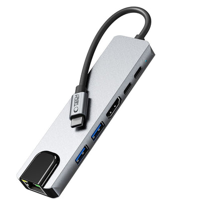 Hub USB-C Tech-Protect HB02, 1 x USB-A 3.0 - 1 x USB-A - 2 x USB-C - 1 x HDMI - 1 x RJ45, Grå
