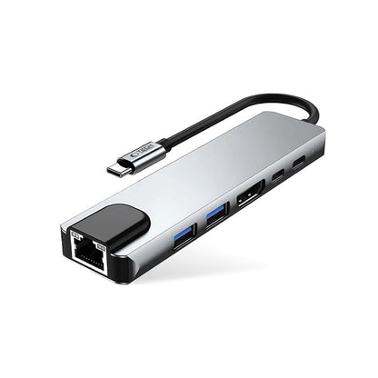Hub USB-C Tech-Protect HB02, 1 x USB-A 3.0 - 1 x USB-A - 2 x USB-C - 1 x HDMI - 1 x RJ45, Grå