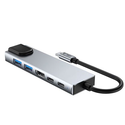 Hub USB-C Tech-Protect HB02, 1 x USB-A 3.0 - 1 x USB-A - 2 x USB-C - 1 x HDMI - 1 x RJ45, Grå