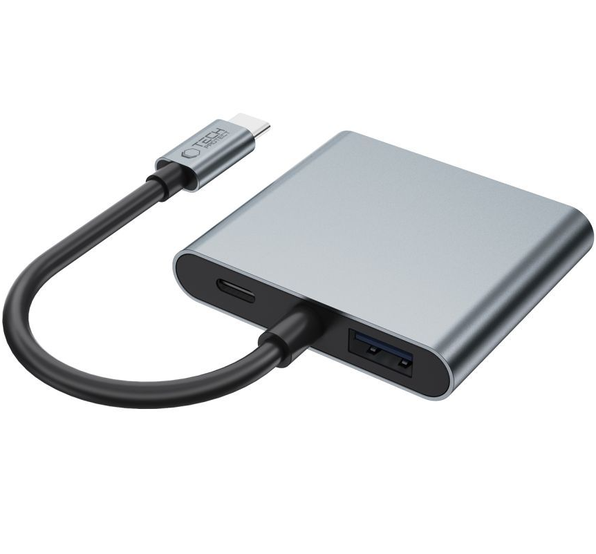 Hub USB-C Tech-Protect HB08, 1 x USB-A - 1 x USB-C - 2 x HDMI, Grå