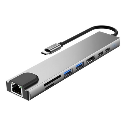 USB-C-hub Tech-Protect HB09, 2 x USB-A 3.0 - 2 x USB-C - 1 x HDMI - 1 x RJ45 - 1 x SD - 1 x microSD, Grå