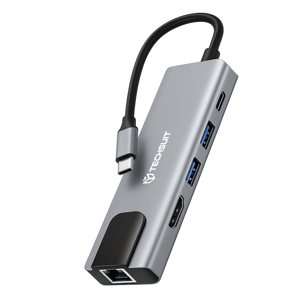 Hub USB-C Techsuit H1 NetBridge, 5in1, Grå