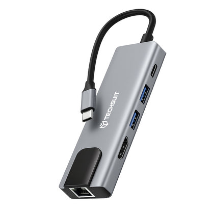 Hub USB-C Techsuit H1 NetBridge, 5in1, Grå