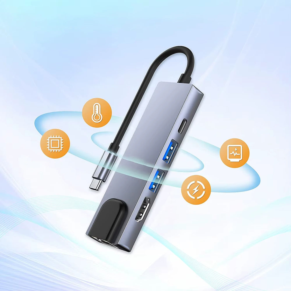 Hub USB-C Techsuit H1 NetBridge, 5in1, Grå