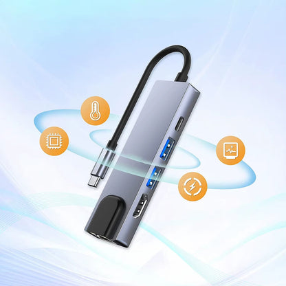 Hub USB-C Techsuit H1 NetBridge, 5in1, Grå