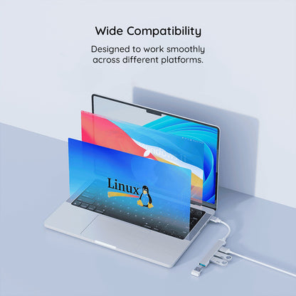 Hub USB-C Techsuit H18 PolarisBridge, 4in1, Hvit Grå